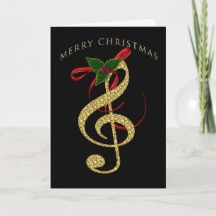 Musical G-Clef Christmas Greeting on Black Holiday Card