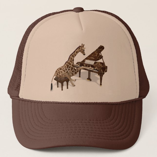 Musical Giraffe Playing Grand Piano Trucker Hat (Front)