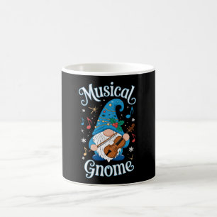 Musical Gnome Christmas Violin Holly Snowflakes Coffee Mug