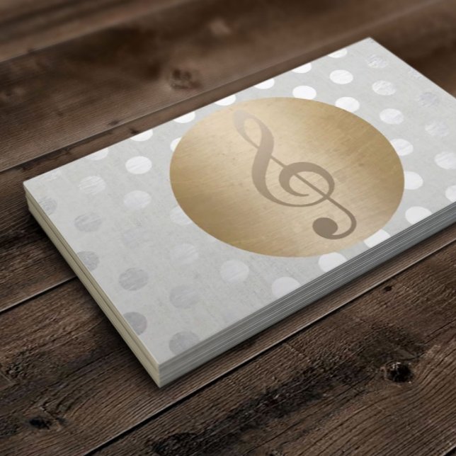 Musical Gold Circle Silver Polka Dots Music Business Card (Creator Uploaded)