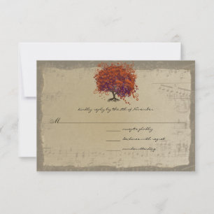 Musical Gold Dark Orange Plum Heart Leaf Tree RSVP Card