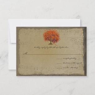 Musical Gold Orange Plum Heart Leaf Tree Weddings RSVP Card