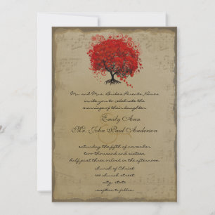 Musical Gold Red Heart Tree Wedding Invite