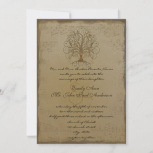 Musical Gold Swirl Tree Wedding Invitation