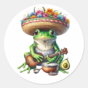 Musical Green Frog Classic Round Sticker