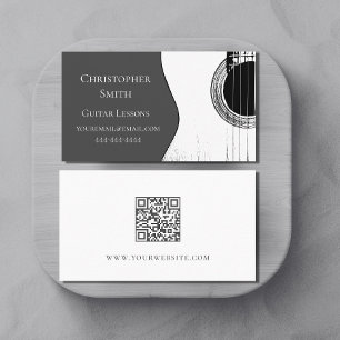 Musical Guitar Lessons QR Code Modern Grey Business Card