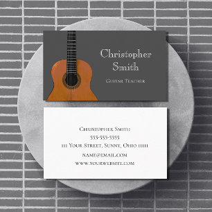 Musical Guitar Lessons Simple Grey Business Card