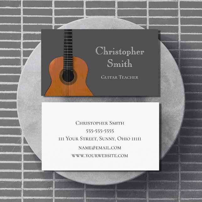 Musical Guitar Lessons Simple Grey  Business Card (Creator Uploaded)