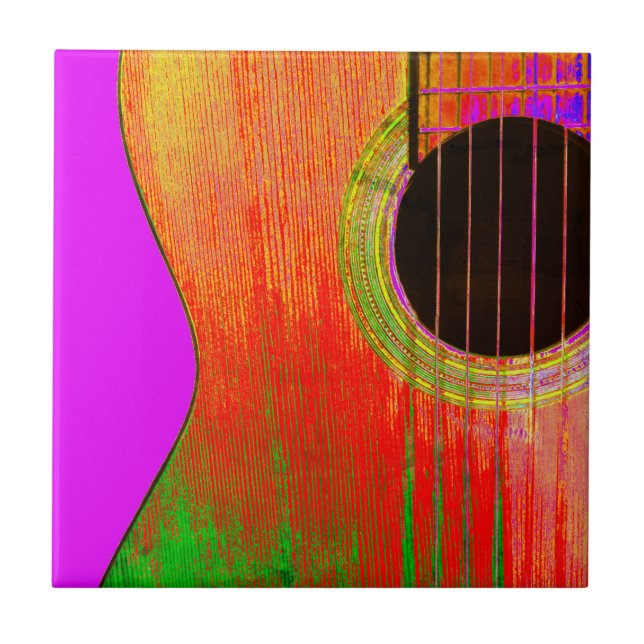 Musical Guitar Red and Purple Abstract Tile (Front)