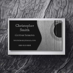 Musical Guitar Teacher Black White Abstract  Business Card