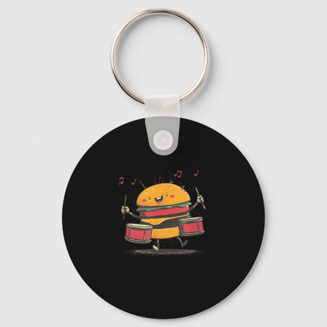 Musical Hamburger with Drums for Burger Lovers Key Ring (Front)