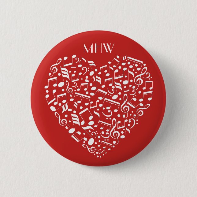 Musical Heart custom monogram & colour buttons (Front)