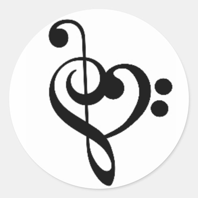 Musical Heart: Entwined Treble and Bass Clefs Classic Round Sticker (Front)