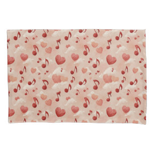 Musical Hearts and Clouds Valentines Pattern Pillowcase