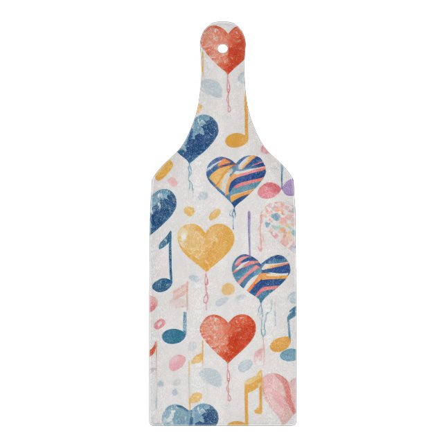 Musical hearts bottled shaped cutting board (Front)