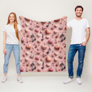 Musical Hearts Valentines Pattern Fleece Blanket