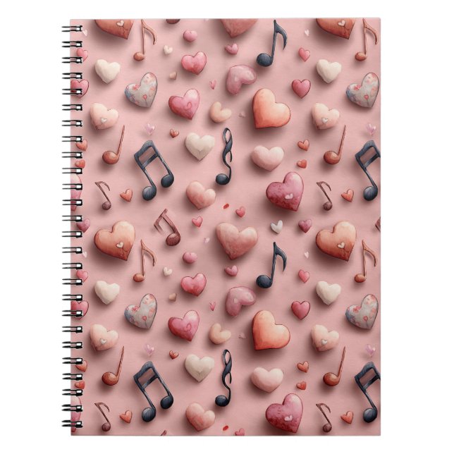 Musical Hearts Valentines Pattern Notebook (Front)