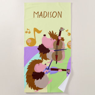 Musical Hedgehogs custom name beach towel