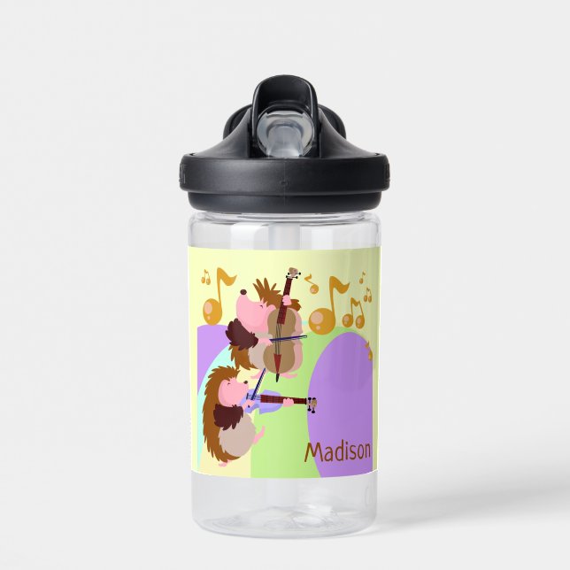 Musical Hedgehogs custom name Water Bottle (Front)