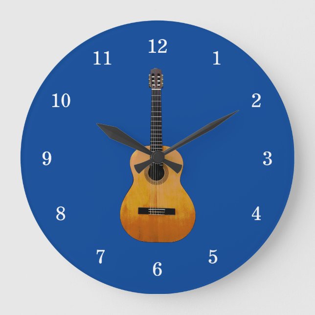 Musical Instrument Acoustic Guitar Blue Large Clock (Front)