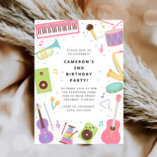 Musical Instrument Birthday Party  Invitation