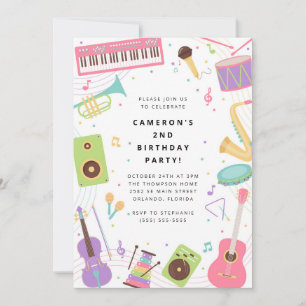 Musical Instrument Birthday Party  Invitation