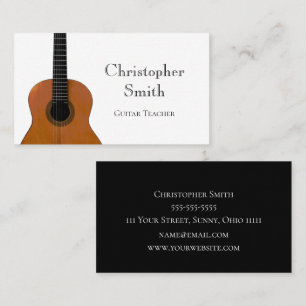 Musical Instrument Guitar Lessons Black White Business Card