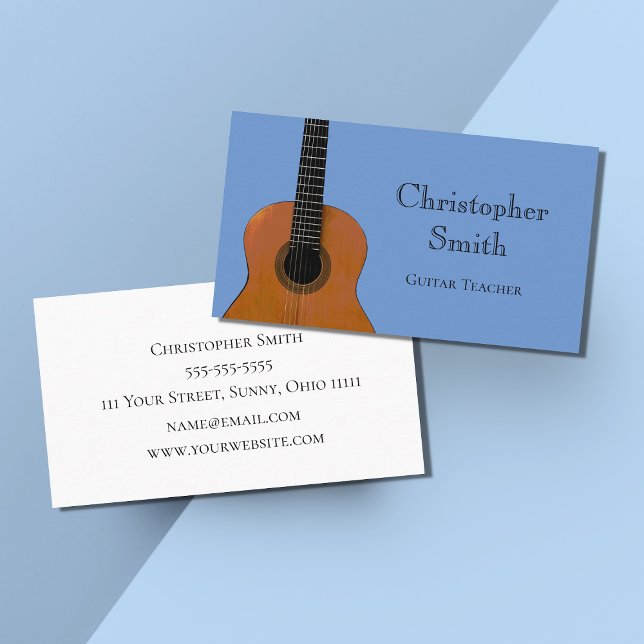 Musical Instrument Guitar Lessons Blue Business Card (Creator Uploaded)