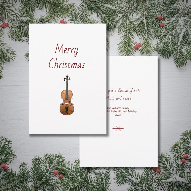 Musical Instrument Violin Merry Christmas   Holiday Card (Creator Uploaded)