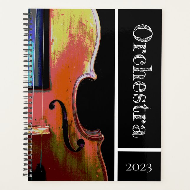 Musical Instrument Violin Orchestra Black White  Planner (Front)