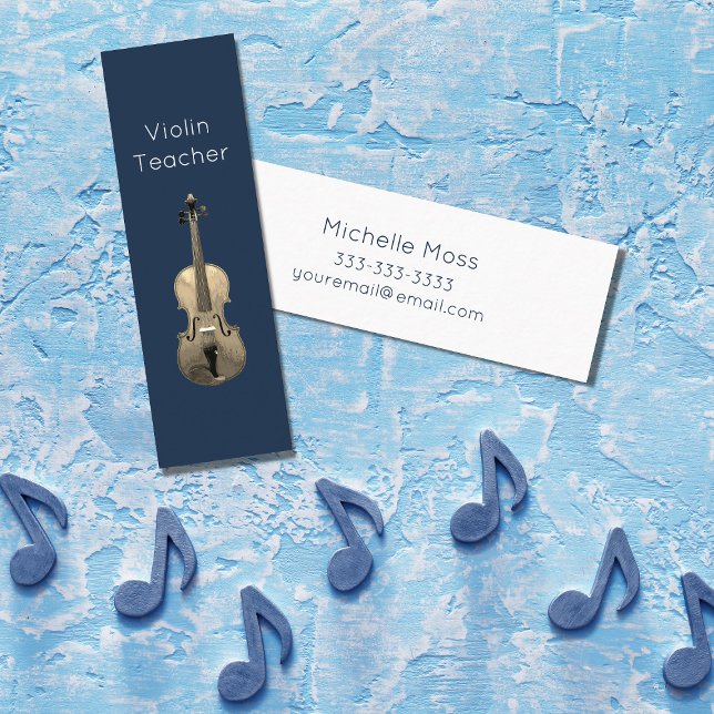 Musical Instrument Violin Teacher Navy Blue  Mini Business Card (Creator Uploaded)