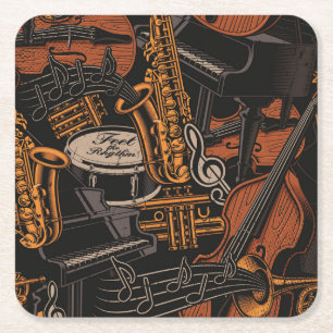 Musical Instruments Everywhere Square Paper Coaster