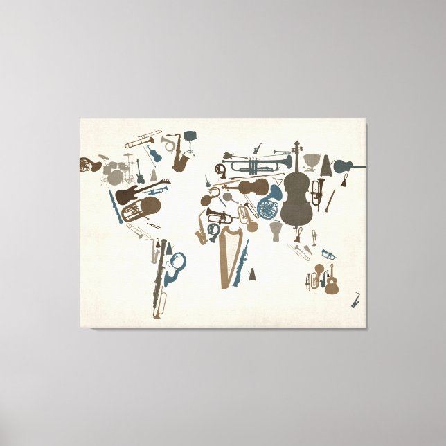 Musical Instruments Map of the World Canvas Print (Front)