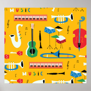 Musical Instruments: Mid Century Yellow Poster