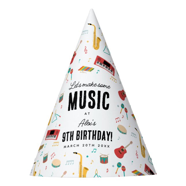 Musical Instruments Music Theme Birthday Party Hat (Front)