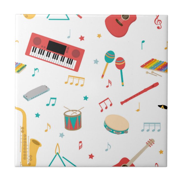 Musical Instruments Music Theme Pattern Tile (Front)