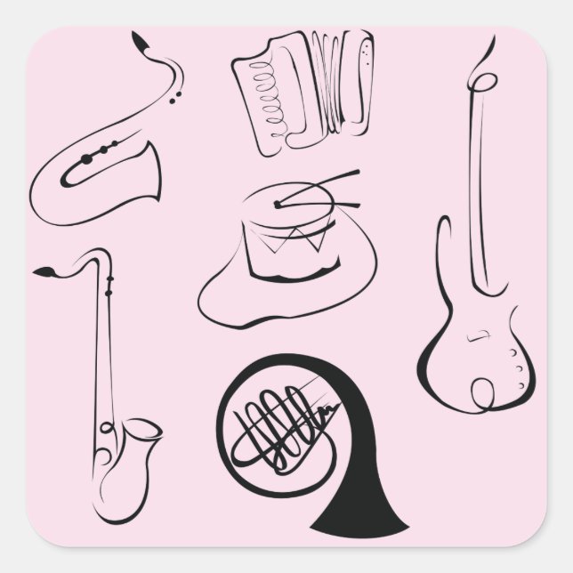Musical Instruments On Pink Square Sticker (Front)