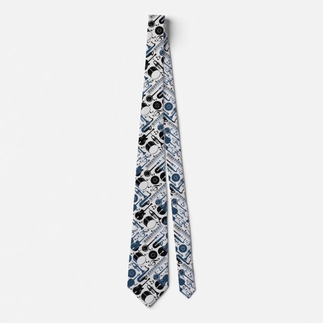 Musical instruments pattern 2 tones.Offwhite BG Tie (Front)
