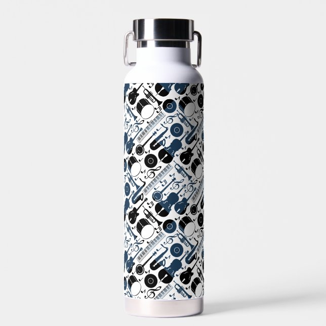 Musical instruments pattern design 2 tones White Water Bottle (Front)