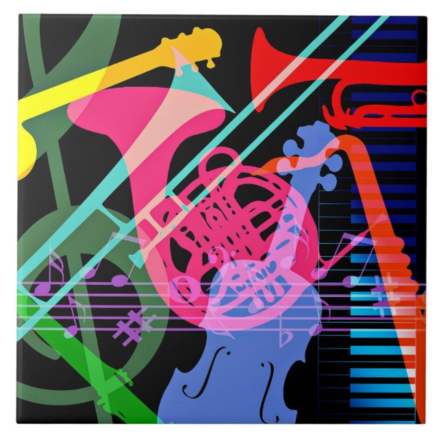 Musical Instruments Pop Art Design Tile (Front)