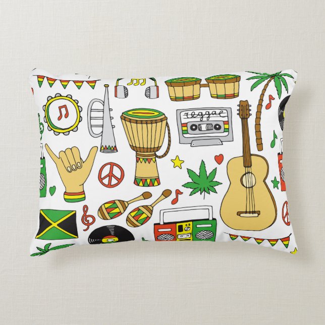 Musical Instruments: Reggae Seamless Background Decorative Cushion (Front)