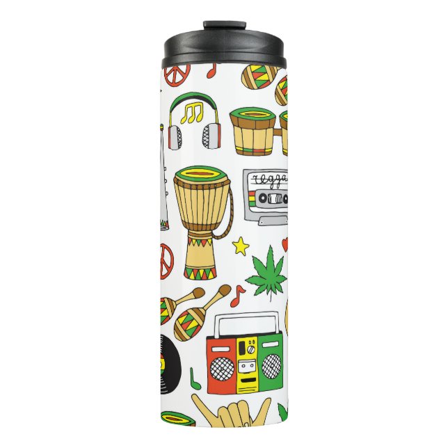 Musical Instruments: Reggae Seamless Background Thermal Tumbler (Front)