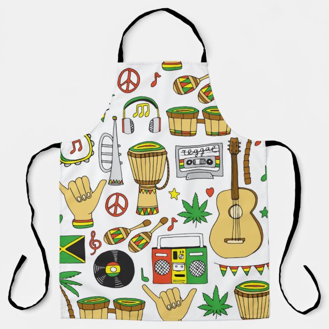 Musical instruments seamless pattern. Reggae backg Apron (Front)