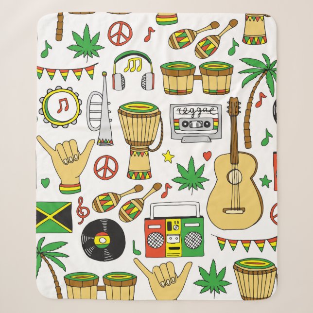Musical instruments seamless pattern. Reggae backg Sherpa Blanket (Front)
