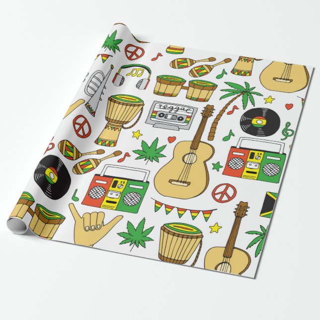 Musical instruments seamless pattern. Reggae backg Wrapping Paper (Unrolled)