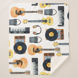 Musical Instruments: Seamless Watercolor Sherpa Blanket