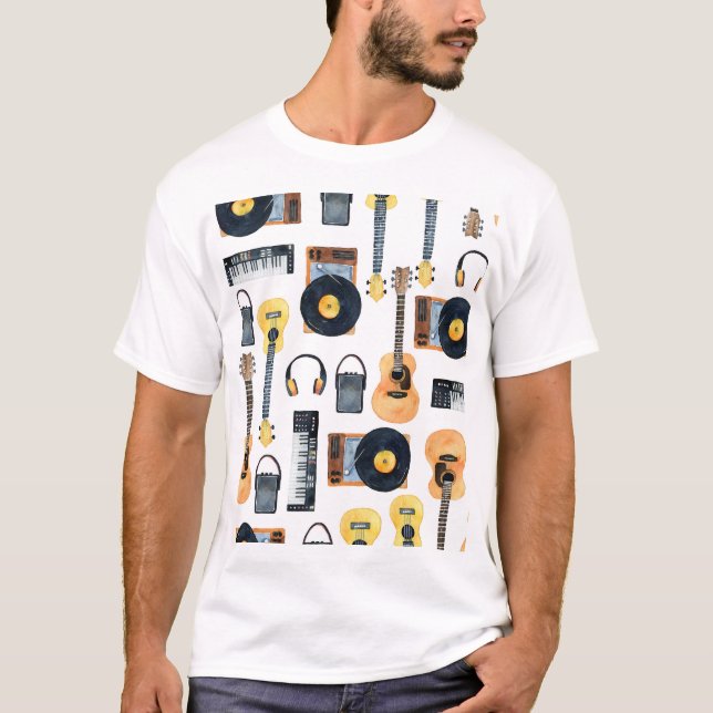 Musical Instruments: Seamless Watercolor T-Shirt (Front)