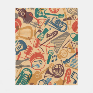 Musical Instruments Vintage Seamless Background Fleece Blanket