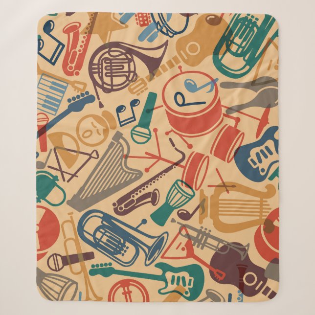 Musical Instruments Vintage Seamless Background Sherpa Blanket (Front)