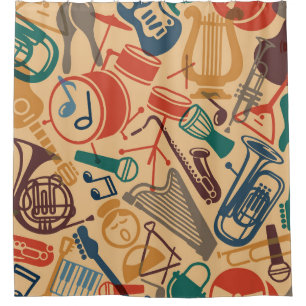 Musical Instruments Vintage Seamless Background Shower Curtain